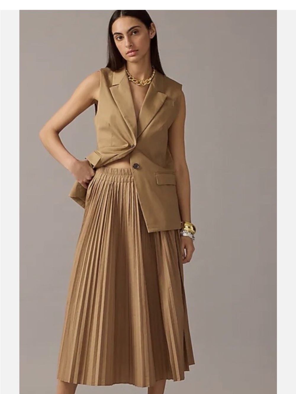 J. Crew Gwyneth Pleated Circle Midi Skirt in Camel Small